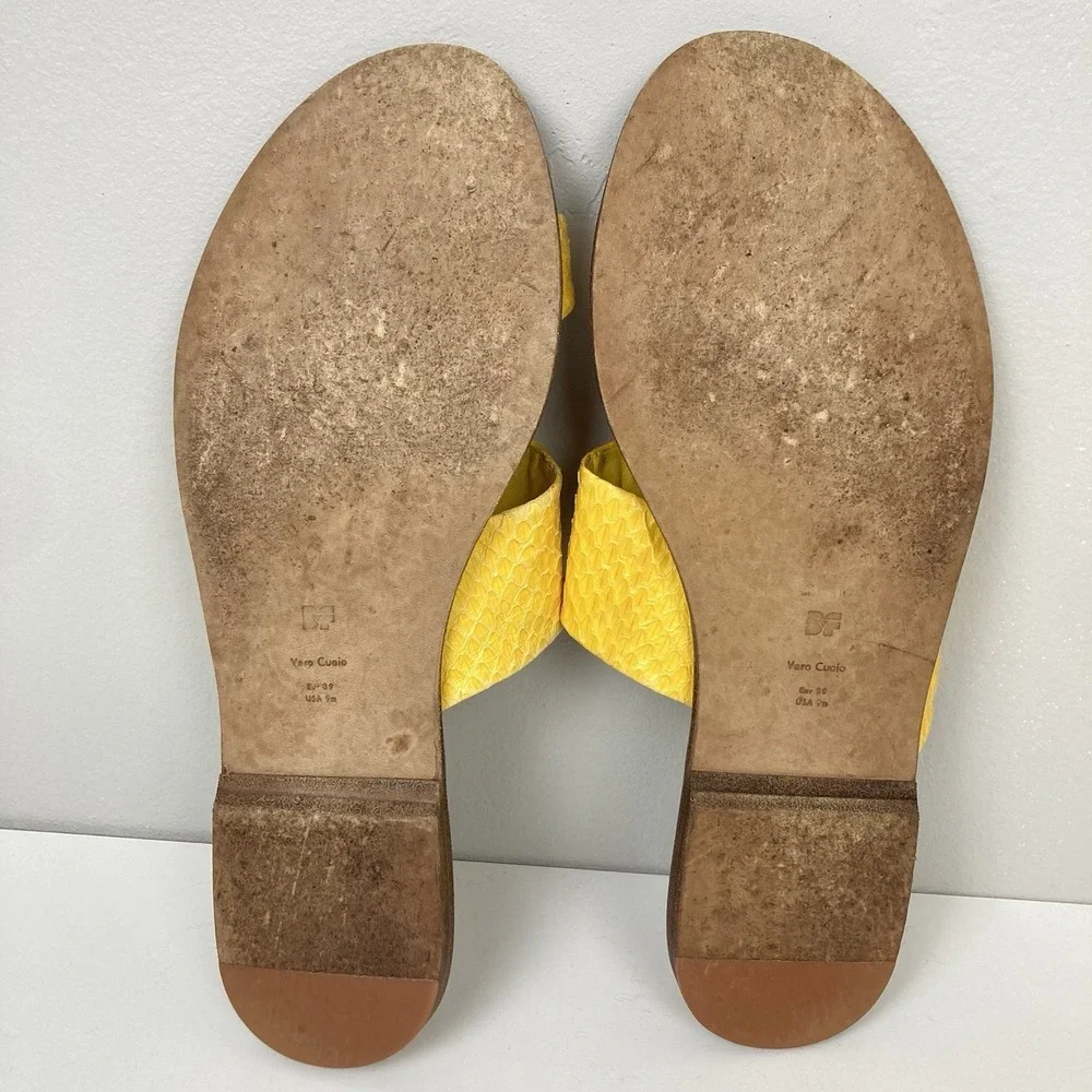 Diane Von Furstenberg DVF Brittany Slides Yellow Leather‎ Sandals Toe Strap 9 US